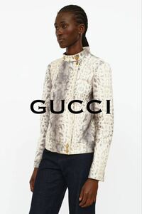 2014.SS■Gucci/グッチ ジャケット/ブルゾン レザー羊革１００％/パイソン pyson・ショート丈/極上 シボ感 タグ付き 最高級