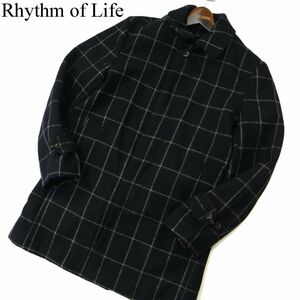 Rhythm of Life ユナイテッドアローズ 中綿 ライナー★ メルトン ウール チェック ステンカラー コート Sz.M　メンズ 紺　A3T13072_B#N