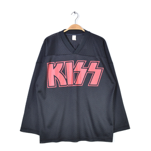 【送料無料】80s キッス バンドロゴ メッシュゲームシャツ ヴィンテージTシャツ KISS バンドTシャツ サイズXL相当 古着 @AAB1417