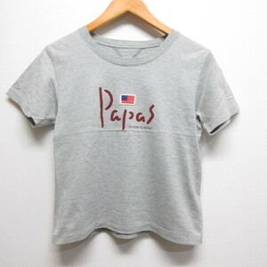 マドモアゼルノンノン mademoiselle NON NON Papas パパス 半袖 Tシャツ カットソー 子供服 130 グレー ロゴプリント 日本製 キッズ