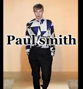 未使用タグ付き　ポールスミス　PaulSmith 13AW TRIANGLE PRINT SHIRT 幾何学　長袖シャツ　Sサイズ　総柄シャツ　ブルー　ホワイト