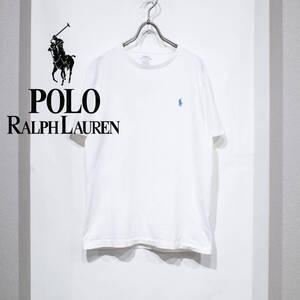 M / POLO RALPH LAUREN ポロ ラルフローレン カスタムスリムフィット クルーネック 半袖 Tシャツ 丸首 コットン 白 ホワイト 古着 刺繍