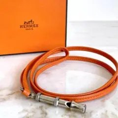 HERMES エルメス ホイッスル シフレ オレンジ 犬笛 ネックレス 本革