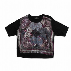 ETRO エトロ ウール シルク混 フラワープリント 切り替え ニット セーター プルオーバー トップス ブラック サイズ46 レディース