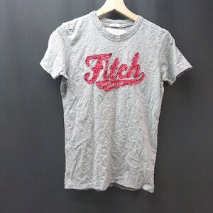 ◇ Abercrombie & Fitch クルーネック コットン100% ロゴプリント カジュアル 半袖 Tシャツ サイズS グレー レディース E