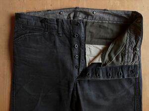 RRL ブラックキャンバスワークパンツ “スミクロ“ 32/32 サスペンダーボタン 1930年代 ラルフローレンビンテージデニム