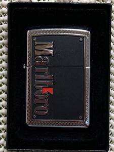 【未使用品！】Zippo ジッポ ライター Marlboro マルボロ ブラックxシルバー ケース付