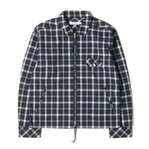 美品 NONNATIVE シアサッカー チェック ジップ ジャケット RIDER SHIRT JACKET P/C SEERSUCKER PLAID COOLMAX ネイビー ホワイト 2