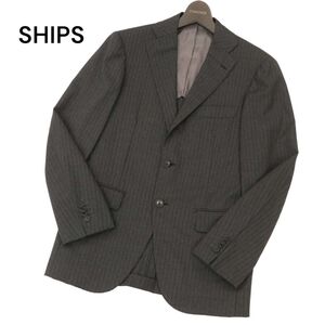 高級 美品★ SHIPS シップス 通年 ストライプ REDA生地★ 2B テーラード ジャケット Sz.42　メンズ グレー　C4T01906_3#O