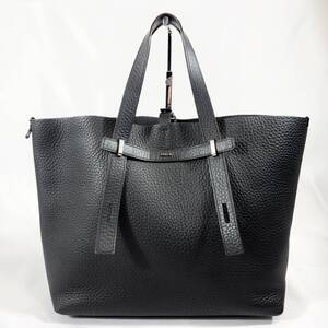 ■1円〜 ＜美品!!＞■FURLA フルラ Giove レザートートバッグ 肩掛け 普段使い 大きめ メンズ 通勤 上品コーデ ブラック 管: 2502035