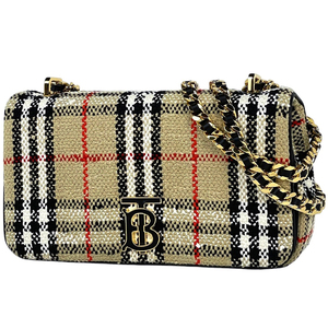 バーバリー BURBERRY スモールローラ チェーン ショルダーバッグ TB チェック柄 ショルダーバッグ コットン ベージュ レディース 【中古】