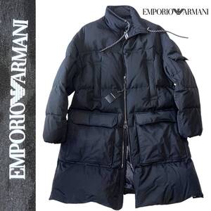 38万 新品 E.ARMANI アルマーニ【超万能 ロング ダウンコート】サイドスリット 黒 EX1