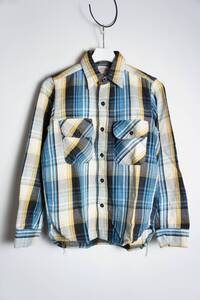 正規 JOE McCOY ジョーマッコイ 8 HOUR UNION WORK SHIRT ワーク チェック 長袖 ネル シャツ 938 青黄色 サイズ14 本物 418O★1