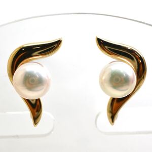 1円〜!!テリ抜群!!MIKIMOTO(ミキモト)《K18 アコヤ本真珠イヤリング》J 約3.5g 約7.0mm珠 パール pearl earring jewelry EB8/EC0 E169