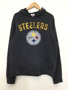 Majestic マジェスティック NFL STEELERS チームロゴプリント スウェット パーカー フード付トレーナー メンズM【良品、色落ちあり】