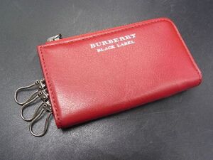 ■美品■ BURBERRY バーバリーブラックレーベル レザー 3連キーケース 鍵入れ レディース メンズ レッド系 DG7669