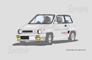 イラスト ホンダ シティ ターボ II ブルドッグ シルバー A4サイズ 額入り