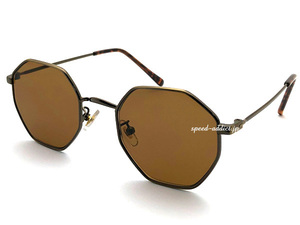 OCTAGON SUNGLASS BRONZE × LIGHT BROWN/オクタゴンサングラスブロンズライトブラウンカラーフラットレンズ変形フレームクラシカルめがね