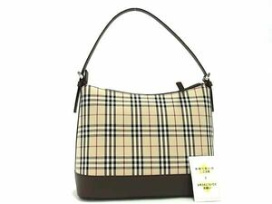 ■新品■未使用■ BURBERRY バーバリー ノバチェック キャンバス×レザー ショルダーバッグ 肩掛けかばん ベージュ系×ブラウン系 AZ0618