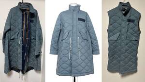 Sacaiサカイ2022年秋冬Quilted Coatレイヤード用キルティングコートロングベストサイズ１ブルーグレーカスタムリメイク