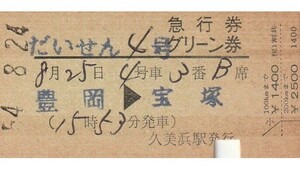 T195.『だいせん4号』豊岡⇒宝塚　54.8.24　久美浜駅発行【裏面無効印】