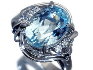 1円～【ジュエリー極】瑞々しい煌き！大粒良質天然アクアマリン3.23ct＆ダイヤモンド0.06ct 高級Pt900リング k9340vk【送料無料】