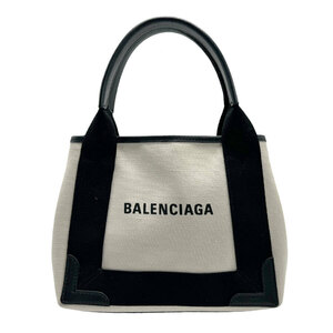 バレンシアガ BALENCIAGA ハンドバッグ ネイビーカバスXS キャンバス/レザー ブラック×アイボリー z1535