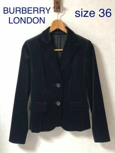 ■美品■BURBERRY LONDON バーバリーロンドン　ベロア　シングルテーラードジャケット size36 三陽商会　コットン　ブラック　2つボタン