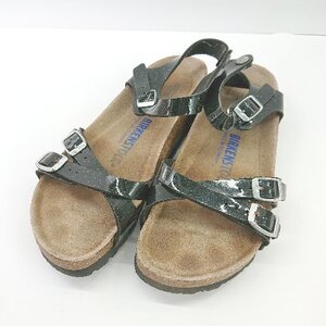 ◇ BIRKENSTOCK ビルケンシュトック アンクルストラップ エナメル ラメ入り サンダル サイズ24 ブラック レディース E