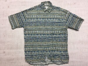 ピエールカルダン pierre cardin 90s 韓国製 韓国古着 エスニックボーダー 半袖アロハシャツ メンズ レーヨン100% 総柄 M