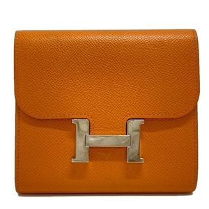 エルメス HERMES コンスタンスコンパクト オレンジ レディース シルバー金具 □N 美品 財布