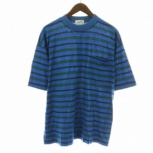 エルメス HERMES Tシャツ カットソー 半袖 クルーネック ボーダー L 青 ブルー 紺 ネイビー 緑 グリーン /NW20 メンズ