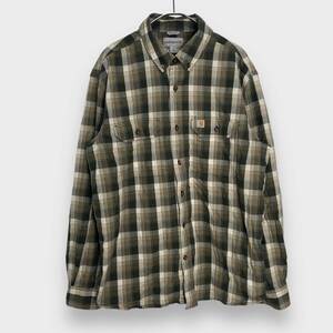 送料無料☆Carhartt☆カーハート☆チェック柄長袖ワークシャツ☆L☆オリーブカーキ系☆I24M