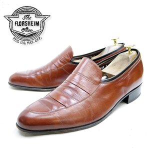 11D表記　29cm相当　FLORSHEIM　フローシャイム　デザインスリッポンローファー　レザーシューズ　ブラウン　茶　革靴　/U9013