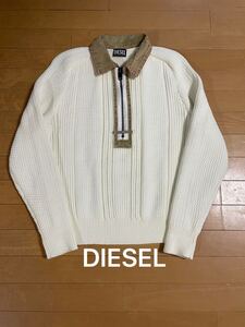 DIESEL ディーゼル 長袖ニット オフホワイト ハーフジップ メンズ Sサイズ 