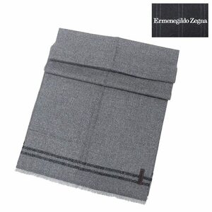 Ermenegildo Zegna　イタリア製マフラー　グレー系　ヘリンボーン柄　ウール混　ゼニア　EZ-MFH02