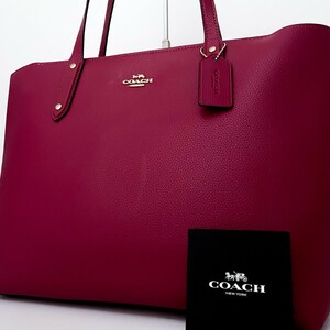 1円■新品同様■入手困難色 COACH コーチ ロゴ トートバッグ ビジネス ブリーフケース 大容量 A4 メンズ レディース レザー バーガンディ系