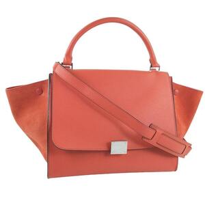 CELINE セリーヌ トラペーズ 2WAYバッグ 169543 ハンドバッグ カーフ×スウェード 赤 レディース【51140374】中古