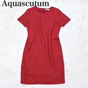 ■ Aquascutum アクアスキュータム 麻 リネン ワンピース 半袖 レッド 赤 レディース サイズ 11 L サイズ