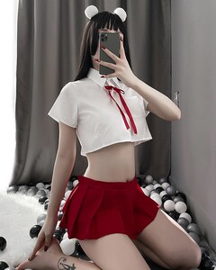 送料200円2点目100円 ★上下セット セクシー マイクロミニシャツ マイクロミニスカート 学生服 ミニスカ 露出 d121r