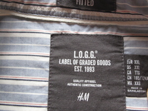 ◇H&M L.O.G.G. / ボーダーシャツ 半袖シャツ　XXL ビックサイズ　大きい　USサイズ　ブルーグレー