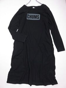 チャムス　CHUMS　ロング長袖ワンピース　黒　ロゴプリント　Ｌ