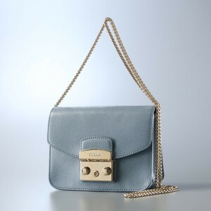 GQ1963*FURLA フルラ《メトロポリス METROPOLIS》チェーンミニショルダーバッグ*レザーポシェット*クロスボディバッグ*ブルー