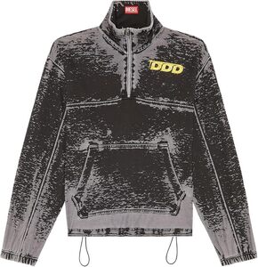 ★新品未使用/DIESEL/価格63800円★タグ付 メンズDIESEL グラフィックロゴ タイダイ 薄手 ハイネック パーカー ブラックグレー XXL