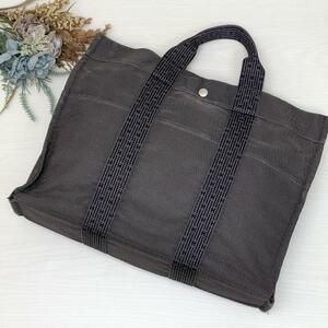 HERMES エルメス エールラインMM グレー キャンバス トートバッグ