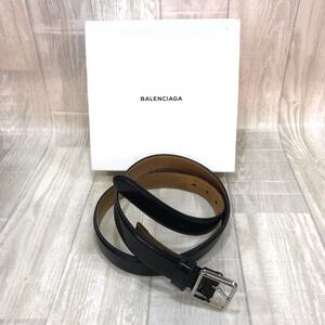 KZ1145★BALENCIAGA : スクエアピンバックル レザーベルト★90★黒 バレンシアガ