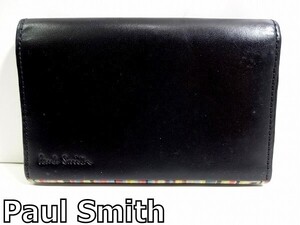 X4L053◆本物◆ ポールスミス Paul Smith 本革レザー ブラック 二つ折り カードケース 名刺入れ