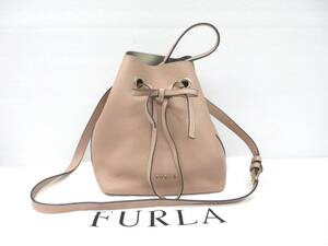 9/ 美品 FURLA フルラ コスタンザ 2WAY ハンドバッグ 巾着 ショルダー ピンク系 a