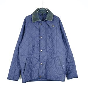 1980s 3ワラント　バブアー　barbour キルティングジャケット コート　古着屋　カバーオール　ブルゾン　 ナイロン 中綿　ネイビー　紺