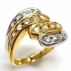 1円〜!!JEWELRY MAKI(ジュエリーマキ)《K18/Pt850 天然ダイヤモンドリング》N ◎6.1g 14.5号 0.45ct jewelry ring diamond 指輪 EF7/E.M102